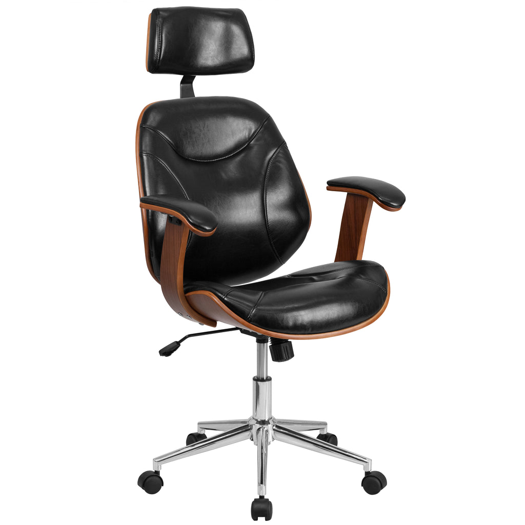 High Back Leather Executive Wood Swivel Office Chair