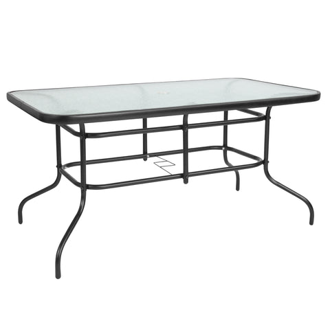 31.5"" x 55"" Rectangular Tempered Glass Metal Table