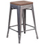 24"" High Backless Metal Counter Height Stool with Square Wood Seat