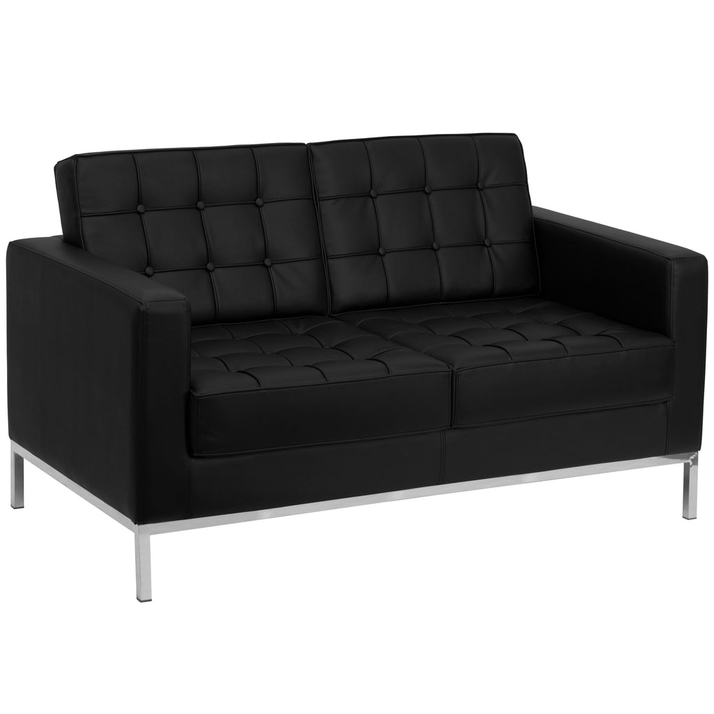 HERCULES Lacey Series Contemporary Leather Loveseat with Stainless Steel Frame