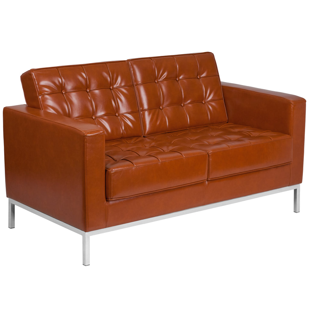 HERCULES Lacey Series Contemporary Leather Loveseat with Stainless Steel Frame