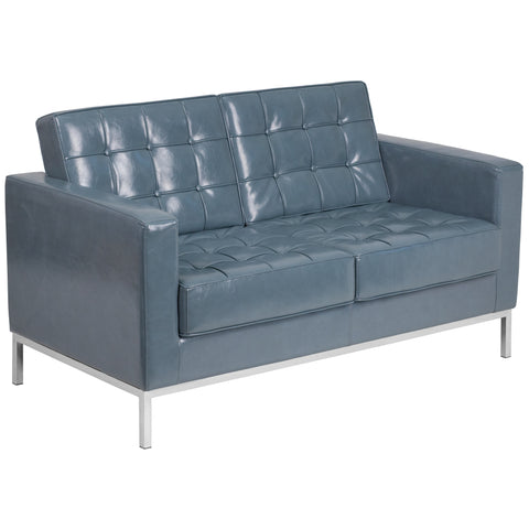 HERCULES Lacey Series Contemporary Leather Loveseat with Stainless Steel Frame