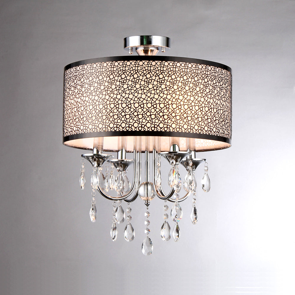 Shane Chrome and Crystal Round Shade Flush-mount 4-light Fixture