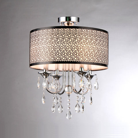 Shane Chrome and Crystal Round Shade Flush-mount 4-light Fixture