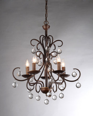 Grace Antique Bronze and Crystal Drop Curved 5-light Chandelier