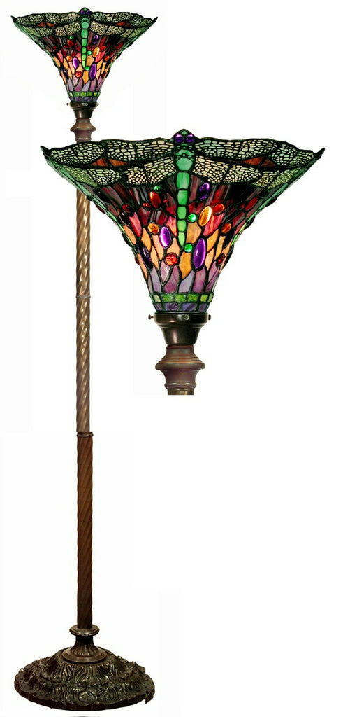 Tiffany-style Dragonfly Red & Purple Torchiere