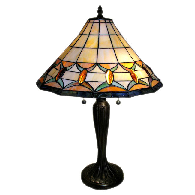 Tiffany-style Jeweled Table Lamp: Tiffany-style Round Mission Jeweled Table Lamp