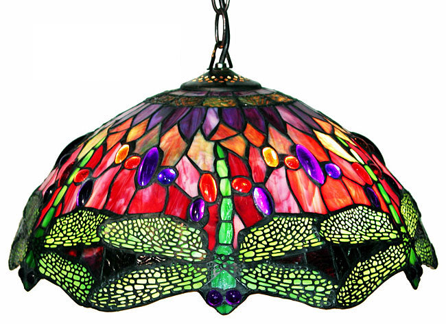Tiffany Style Dragonfly Red Hanging Lamp