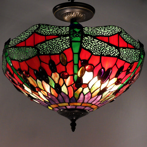 Tiffany-style Dragonfly Ceiling Lamp