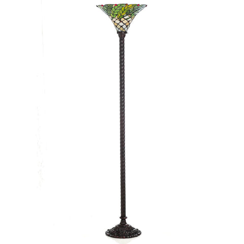 Tiffany-style Green Leafy Torchiere Lamp