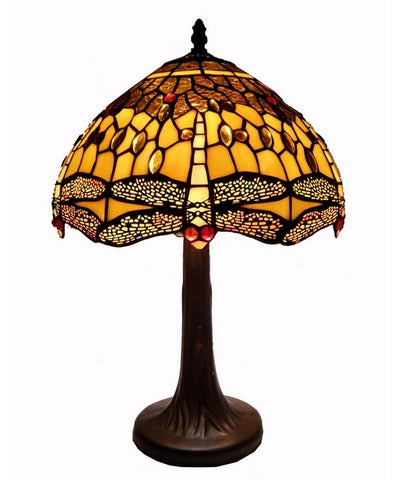 Tiffany Style Amber Dragonfly Table Lamp