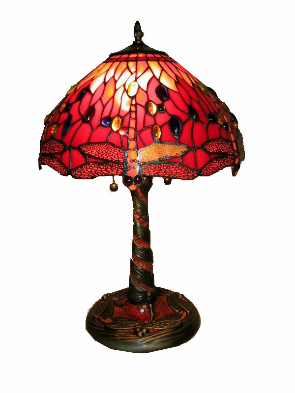 Tiffany Style Red Dragonfly Lamp w/ Mosaic Base