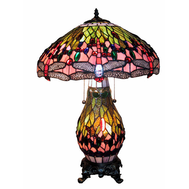Tiffany-style Lighted Base Pink Dragonfly Lamp