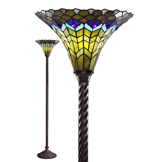 Tiffany-style Peacock Torchiere