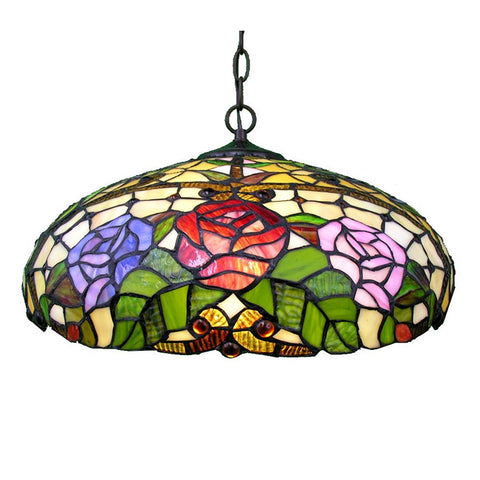 Tiffany-style Rose Floral Hanging Fixture
