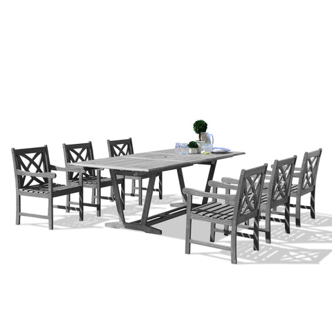Renaissance Eco-friendly 7-piece Outdoor Hand-scraped Hardwood Hardwood Dining Set with Rectangle Extention Table and Arm Chairs