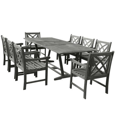 Renaissance Eco-friendly 9-piece Outdoor Hand-scraped Hardwood Hardwood Dining Set with Rectangle Extention Table and Arm Chairs