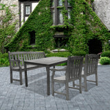 Renaissance Rectangular Table Bench-Arm Chair Outdoor Hand-scraped Hardwood Hardwood Dining Set