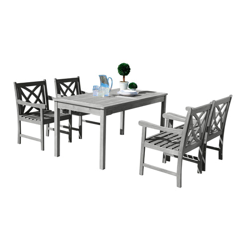 Renaissance Eco-friendly 5-piece Outdoor Hand-scraped Hardwood Hardwood Dining Set with Rectangle Table and Arm Chairs