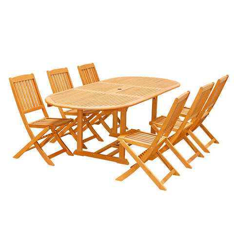 Eco-Friendly 7-Piece Wood Outdoor Dining Set with Foldable Chairs V144SET29