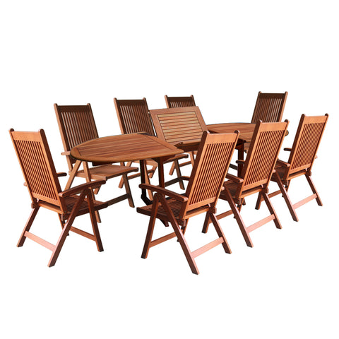 9-Piece Outdoor Wood Dining Set with Oval Extension Table
