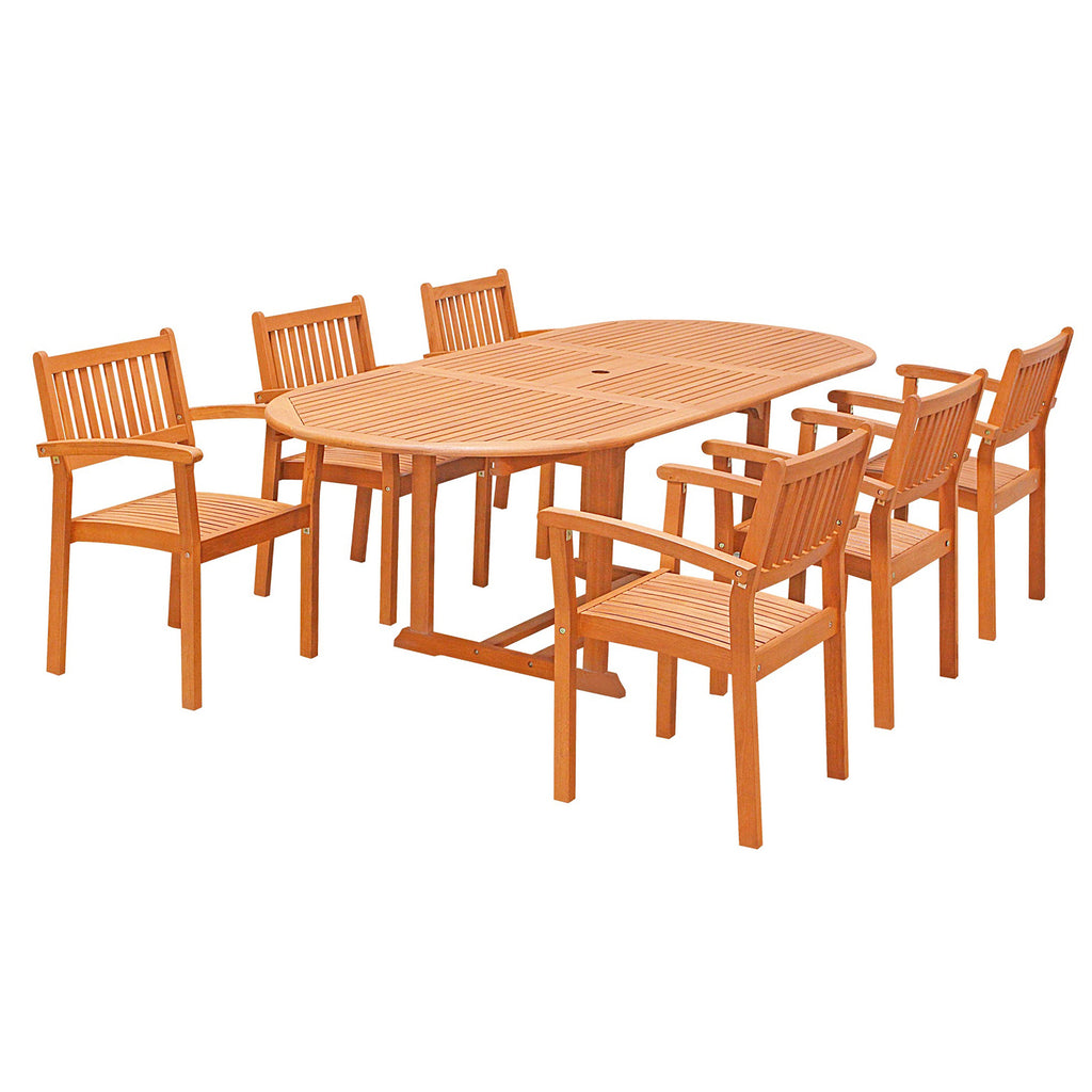 Eco-Friendly 7-Piece Wood Outdoor Dining Set  with Oval Extension Table and Stacking Chairs V144SET30