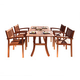 Malibu Eco-Friendly 5-Piece Wood Outdoor Dining Set with Rectangular Curvy Table and Stacking Chairs V187SET3