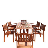 Malibu Eco-Friendly 7-Piece Wood Outdoor Dining Set  with Rectangular Curvy Table and Stacking Chairs V187SET4