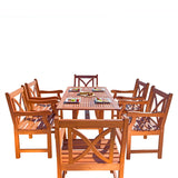 Malibu Eco-Friendly 7-Piece Wood Outdoor Dining Set with X-back Arm Chairs V189SET11