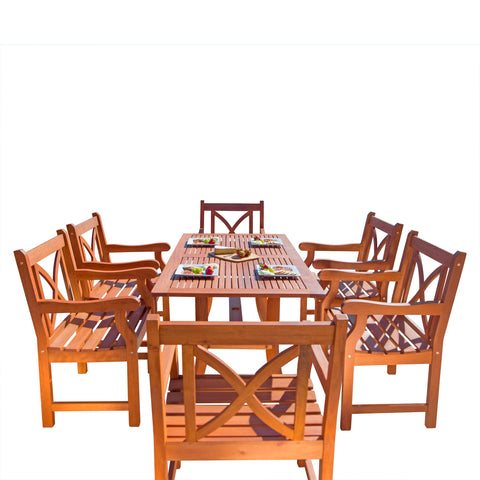 Malibu Eco-Friendly 7-Piece Wood Outdoor Dining Set with X-back Arm Chairs V189SET11