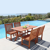 Malibu Eco-friendly 5-piece Outdoor Hardwood Dining Set with Rectangle Table and Armless Chairs