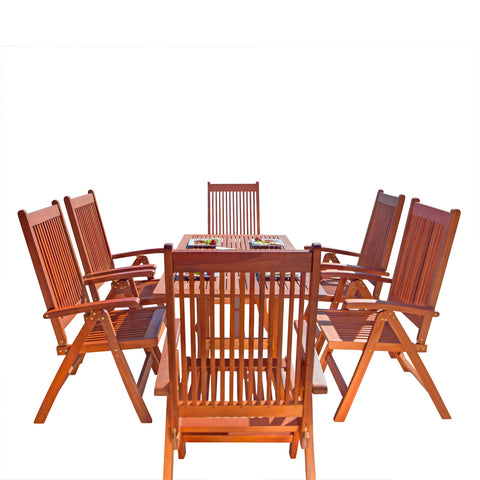 Malibu Eco-Friendly 7-Piece Wood Outdoor Dining Set with Foldable Arm Chairs V189SET8