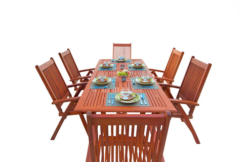 Malibu Eco-Friendly 7-Piece Wood Outdoor Dining Set with Rectangular Extension Table V232SET3