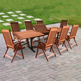 9-Piece Outdoor Wood Dining Set with Rectangular Table