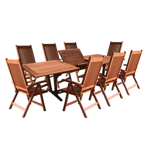 9-Piece Outdoor Wood Dining Set with Rectangular Table