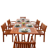 Malibu Eco-Friendly 7-Piece Wood Outdoor Dining Set with Rectangular Extension Table and Stacking Chairs