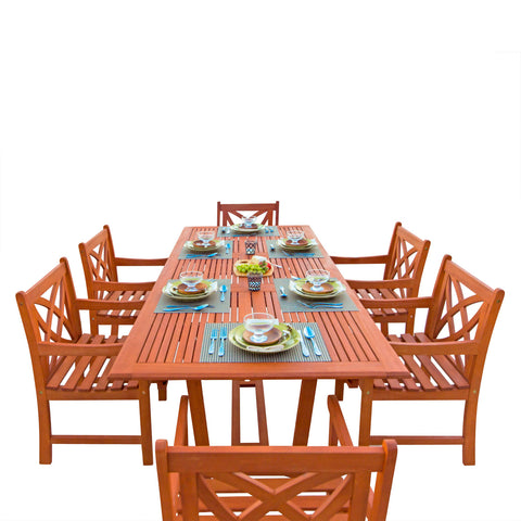 Malibu Eco-Friendly 7-Piece Wood Outdoor Dining Set with Rectangular Extension Table V232SET7