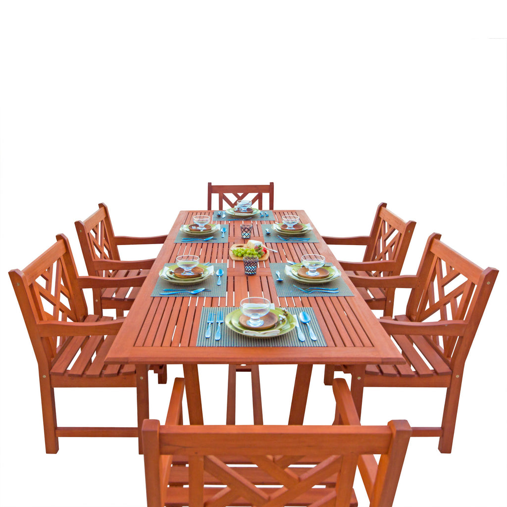 Malibu Eco-Friendly 7-Piece Wood Outdoor Dining Set with Rectangular Extension Table V232SET8