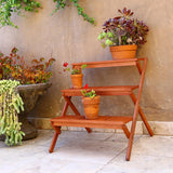 Outdoor Wood Three-Layer Plant Stand