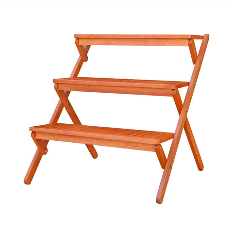 Outdoor Wood Three-Layer Plant Stand