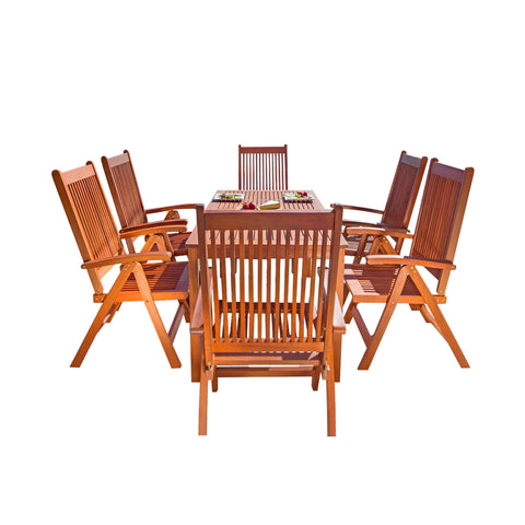 V98SET21 Balthazar Rectangular Table & Wood Reclining Chair Outdoor Dining Set