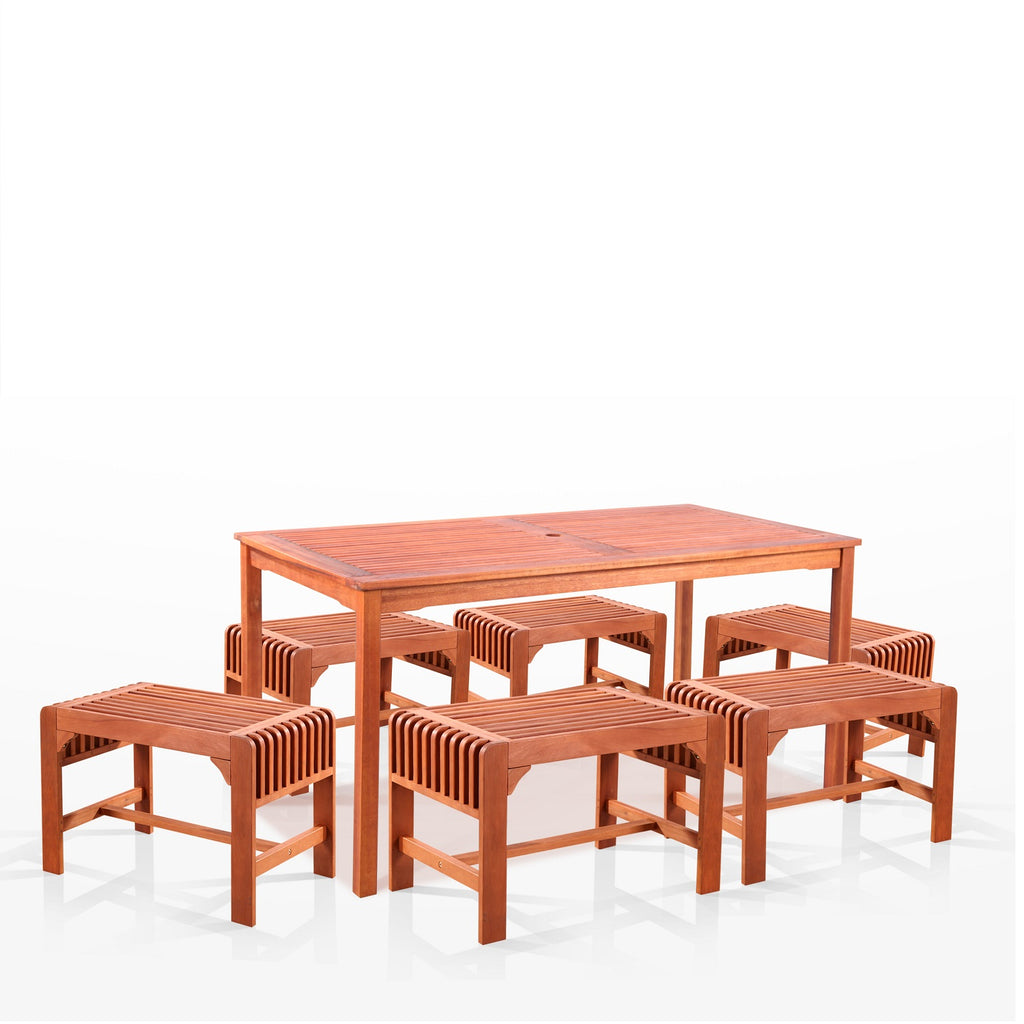 7-Piece Dining Set with Rectangular Table and Backless Benches