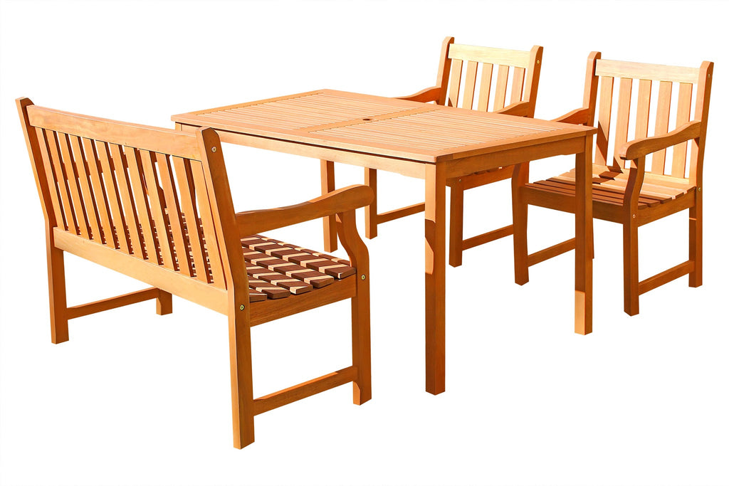 Eco-Friendly 4-Piece Wood Outdoor Dining Set with Rectangular Table V98SET37