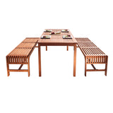 Malibu Eco-Friendly 3-Piece Wood Outdoor Dining Set with Backless Benches V98SET5