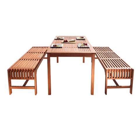 Malibu Eco-Friendly 3-Piece Wood Outdoor Dining Set with Backless Benches V98SET5