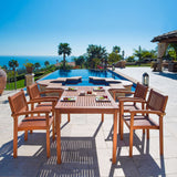 Malibu Eco-Friendly 5-Piece Wood Outdoor Dining Set with Stacking Dining Chairs V98SET9