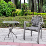 3 Piece All-Weather Outdoor Bistro Set, Indoor and Outdoor Bistro Table and Chair Set, Resin Wicker Outdoor Patio Furniture Dining Set-Gray