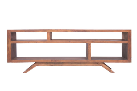 Mid Century Modern Acacia Wood TV Unit with Splayed Legs, Walnut Brown