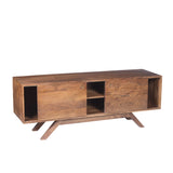 Mid Century Modern Acacia Wood TV Unit with Wide Storage, Walnut Brown