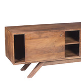 Mid Century Modern Acacia Wood TV Unit with Wide Storage, Walnut Brown